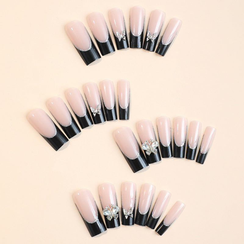 Decorative Press-On Nail Set with Butterfly Accents