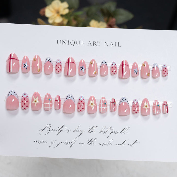 Decorative Artistic Press-On Nails with Star and Polka Dot Design