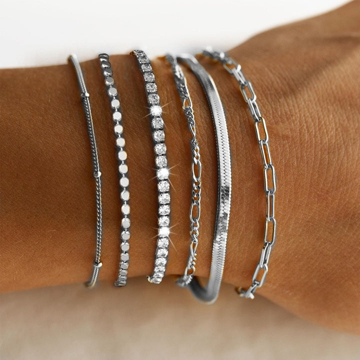 Multi-Layered Silver Charm Bracelet Set Kalsten