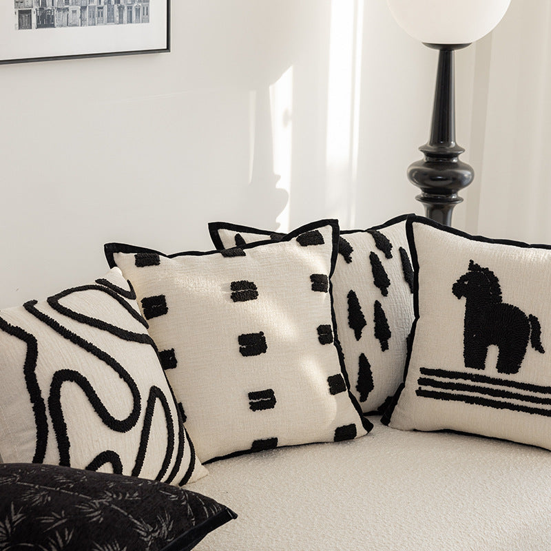 Hand-Tufted Abstract Loop-Squiggle Square Throw Pillow Cover with Hidden Zipper