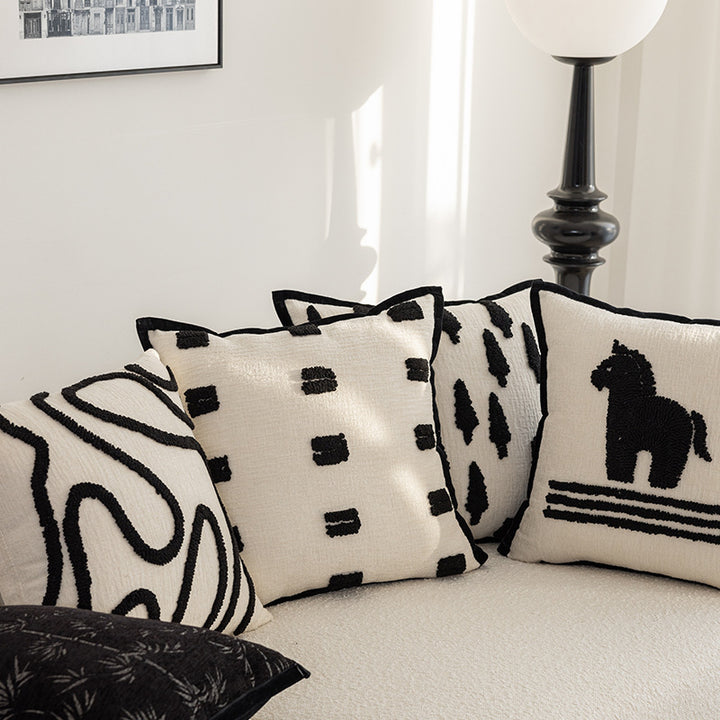 Hand-Tufted Abstract Loop-Squiggle Square Throw Pillow Cover with Hidden Zipper