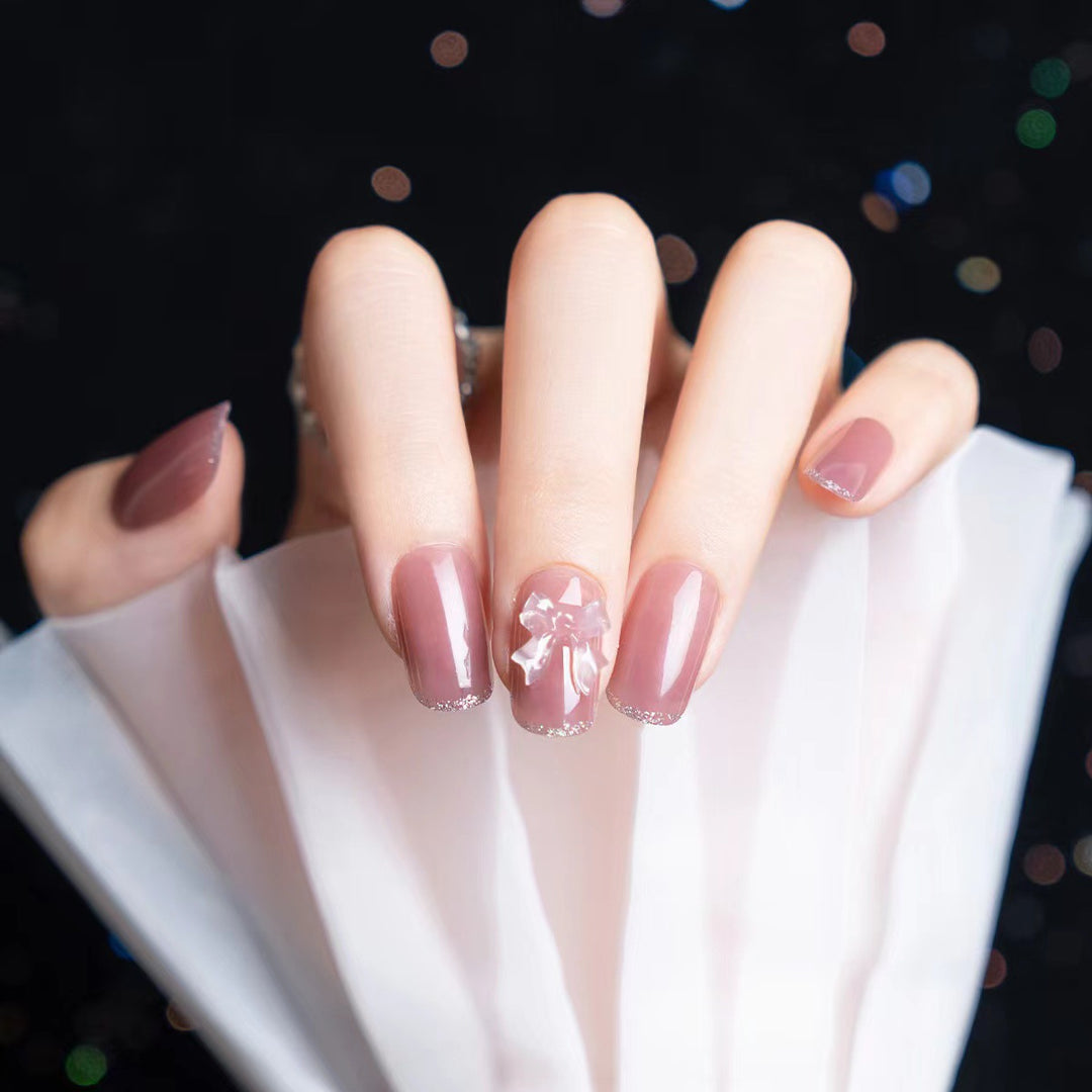 Elegant Press-On Nail Art Set with Bow Accents