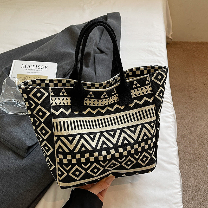 Geometric Print Canvas Tote Bag