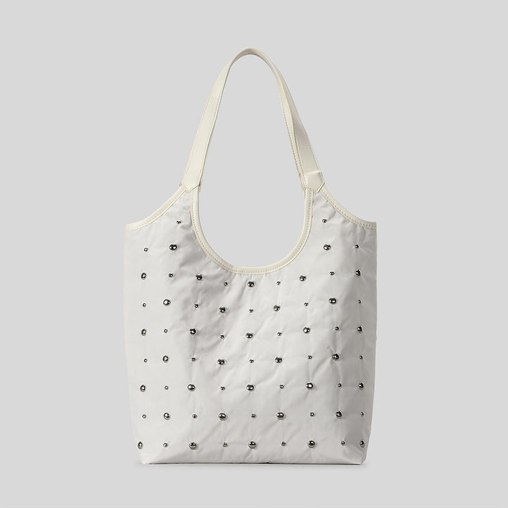 Quilted Tote Bag with Studded Accents