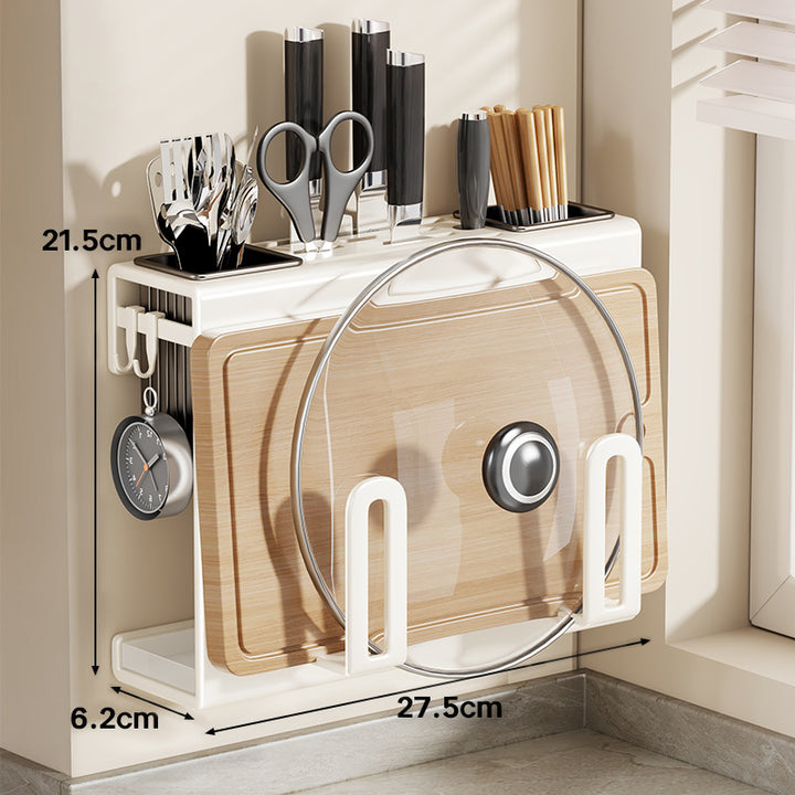Wall-Mounted Stainless Steel Kitchen Cutting Board and Lid Organizer Rack