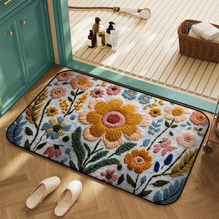 Floral Embroidered Area Rug Kalsten