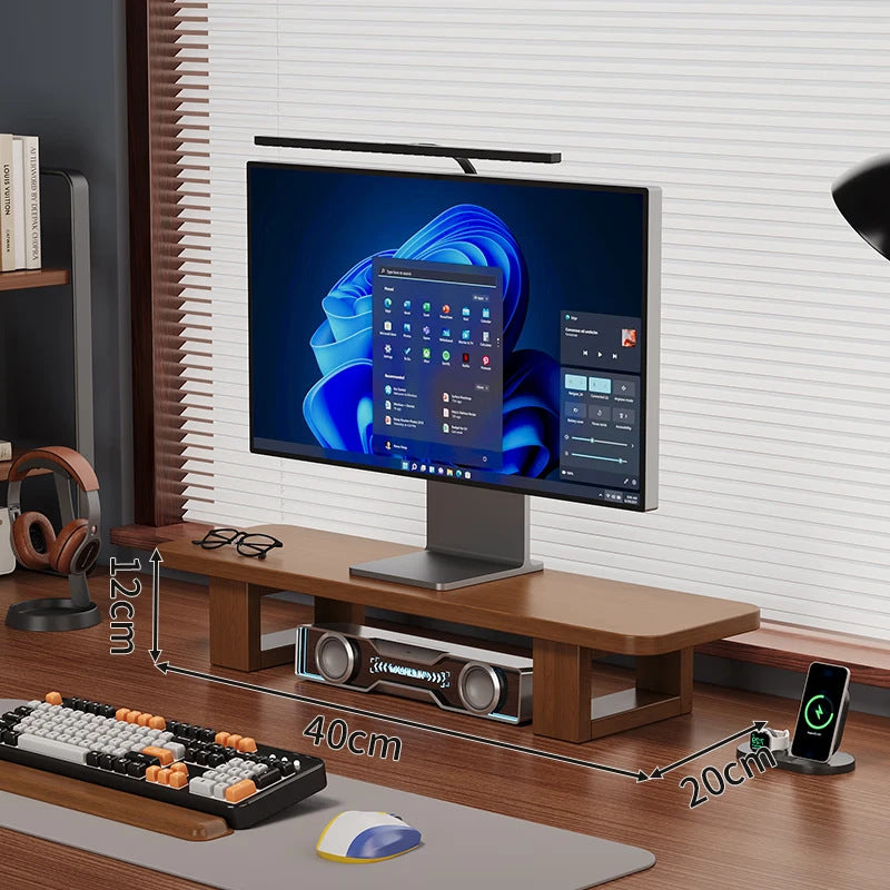 Modern Wooden Monitor Stand with Cable Management Kalsten