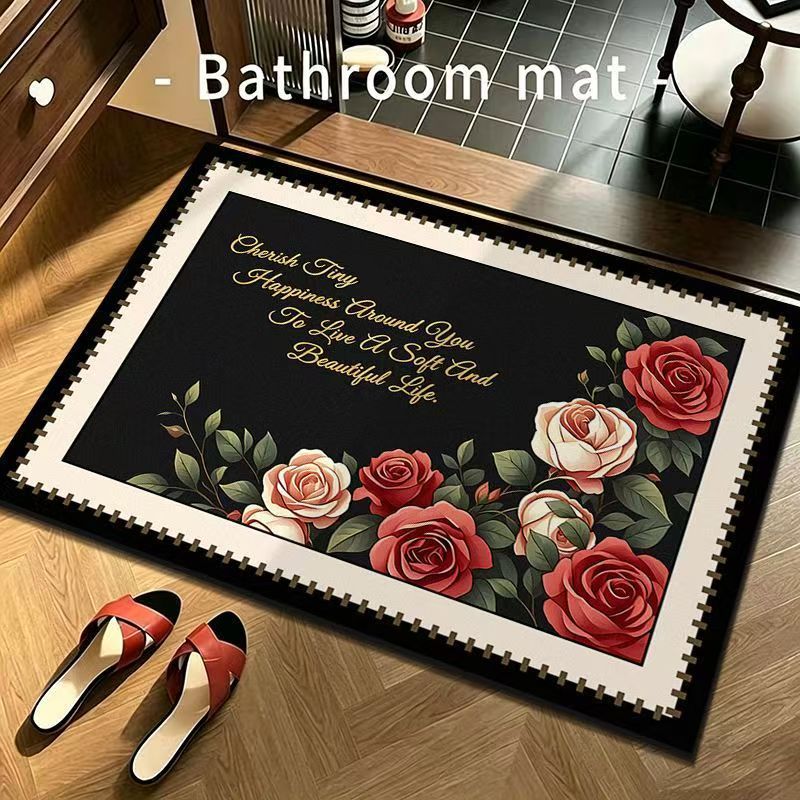 Decorative Floral Quote Bathroom Mat for Home