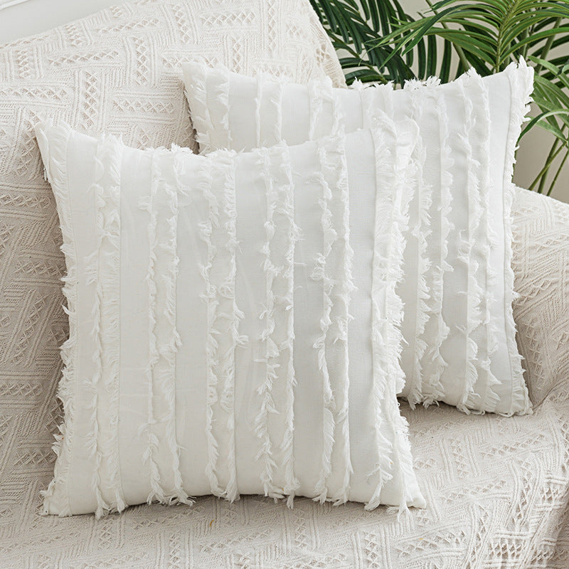 Decorative Fringed Textured Throw Pillow Cover Pair