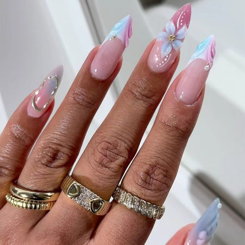Artificial nails with flower pattern and glamorous accents Kalsten