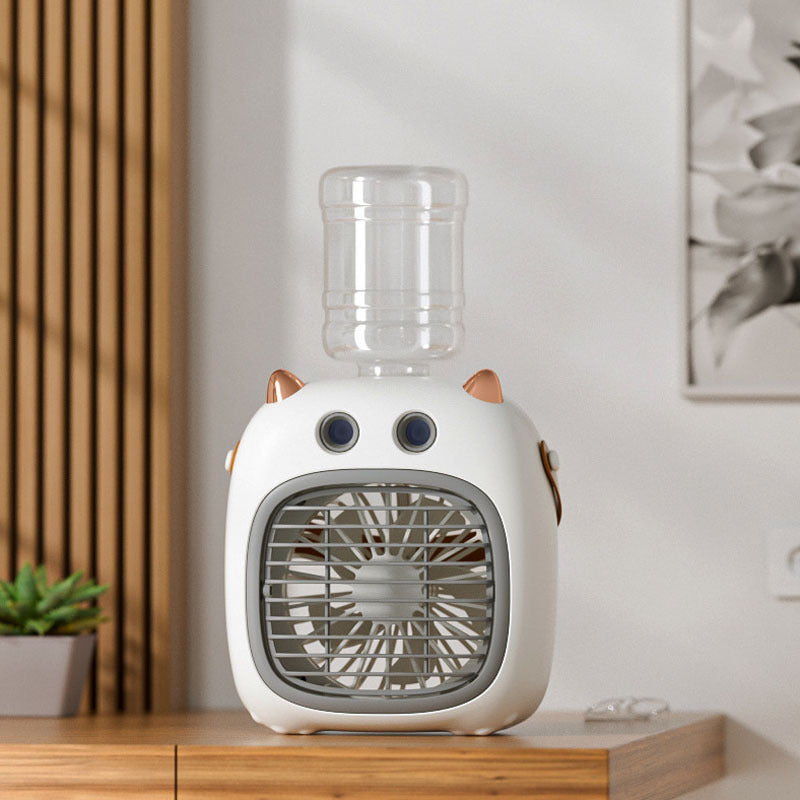 Cooling compact tabletop evaporative misting fan humidifier with refillable top-fill reservoir and adjustable airflow Kalsten