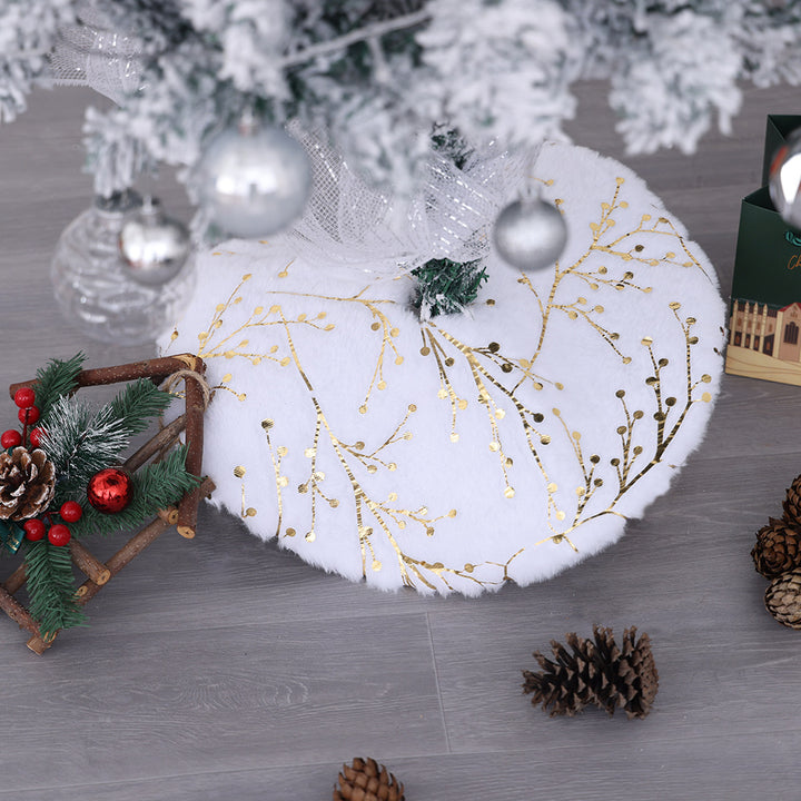 Plush Round Faux Fur Christmas Tree Skirt With Gold Star Print And Center Slit Closure