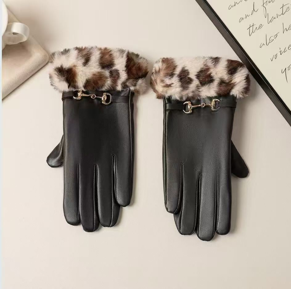 Luxurious Faux Fur Cuff Leather Gloves Kalsten