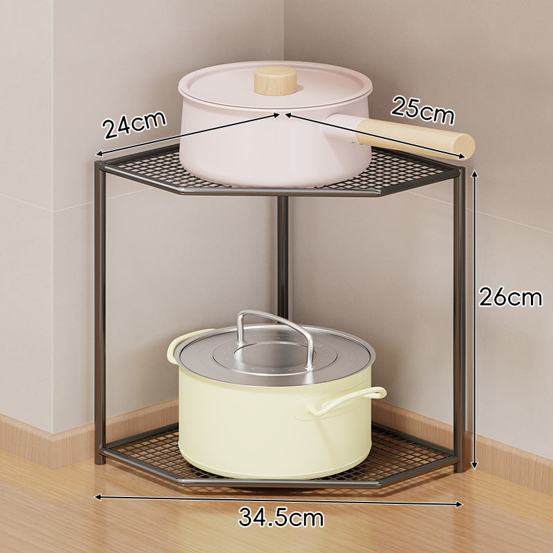 Corner Three-Tier Hexagonal Metal Mesh Kitchen Pot and Pan Organizer Rack