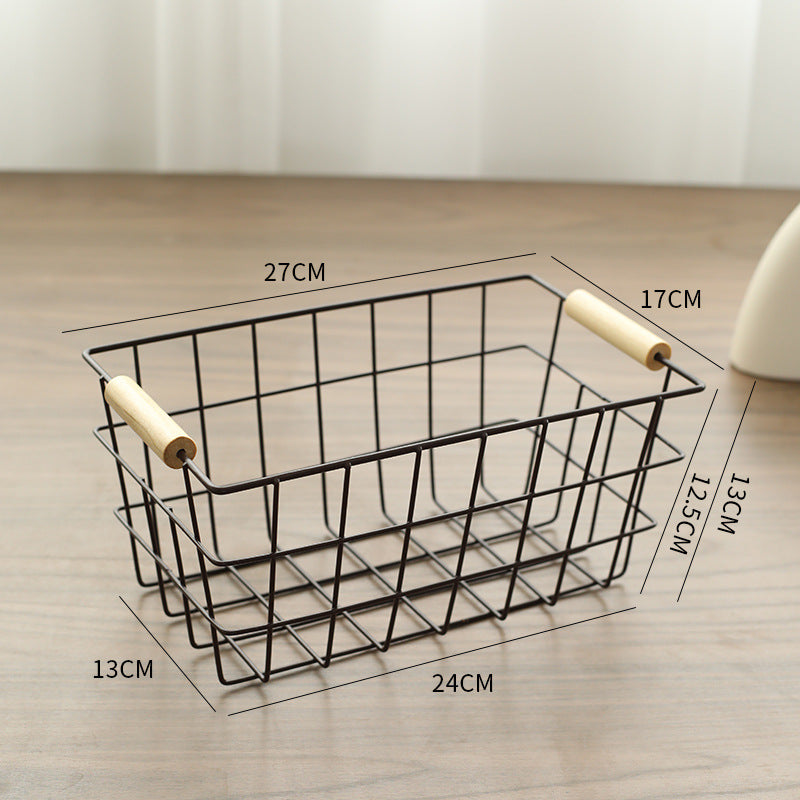 Unisex Wire Storage Basket with Ergonomic Wooden Handles Kalsten
