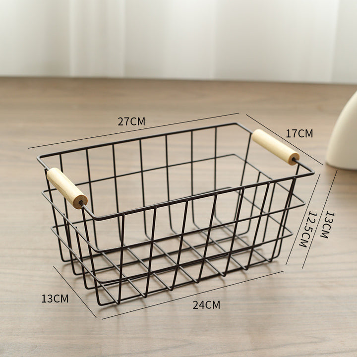 Unisex Wire Storage Basket with Ergonomic Wooden Handles Kalsten