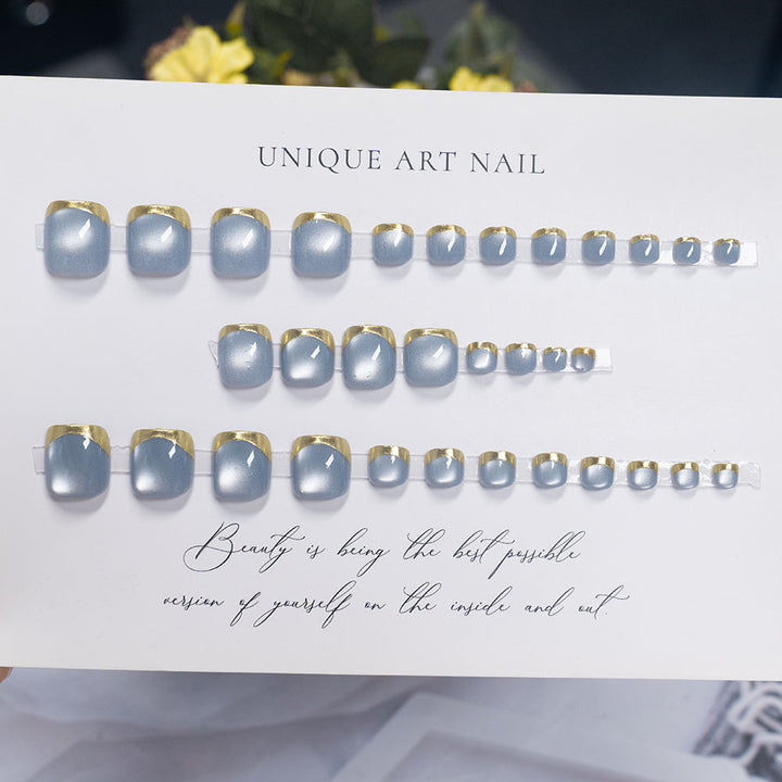 Elegant Glossy Press-On Nail Set with Golden Accents