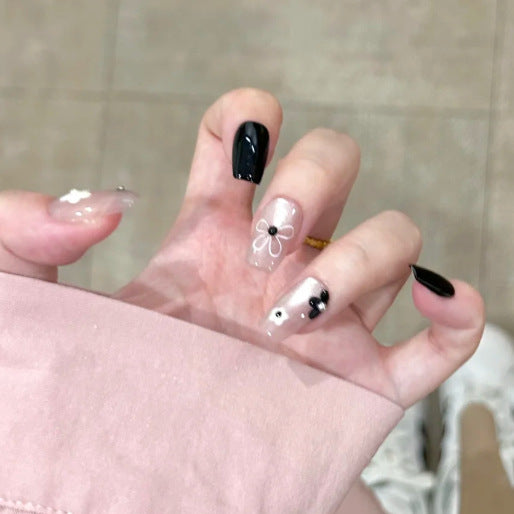 Artistic Press-On Nail Set with Floral and Speckled Design Kalsten