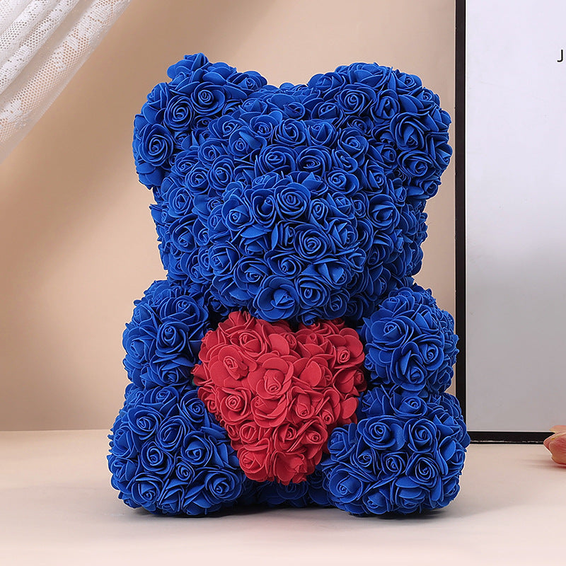 Foam Rose Teddy Bear Gift Sculpture With Satin Ribbon Bow