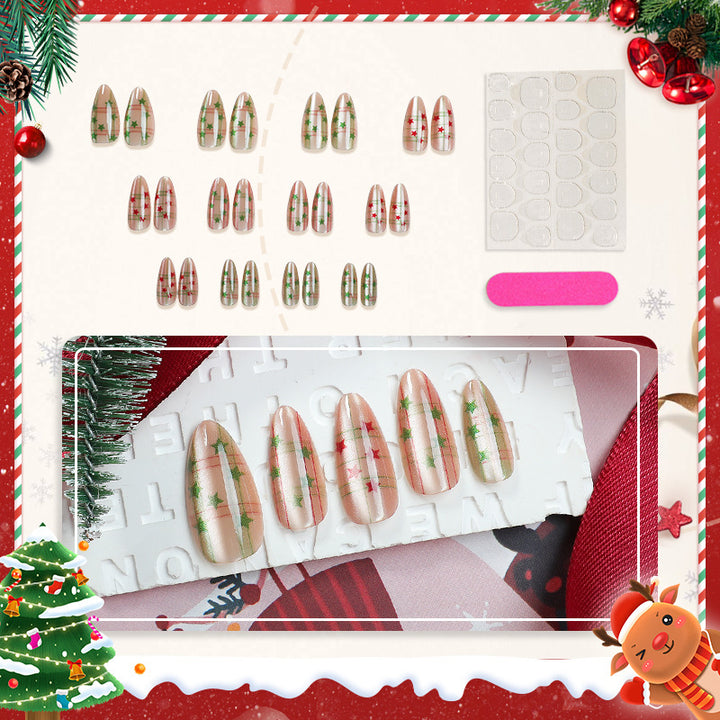 Festive Plaid Press-On Nail Design