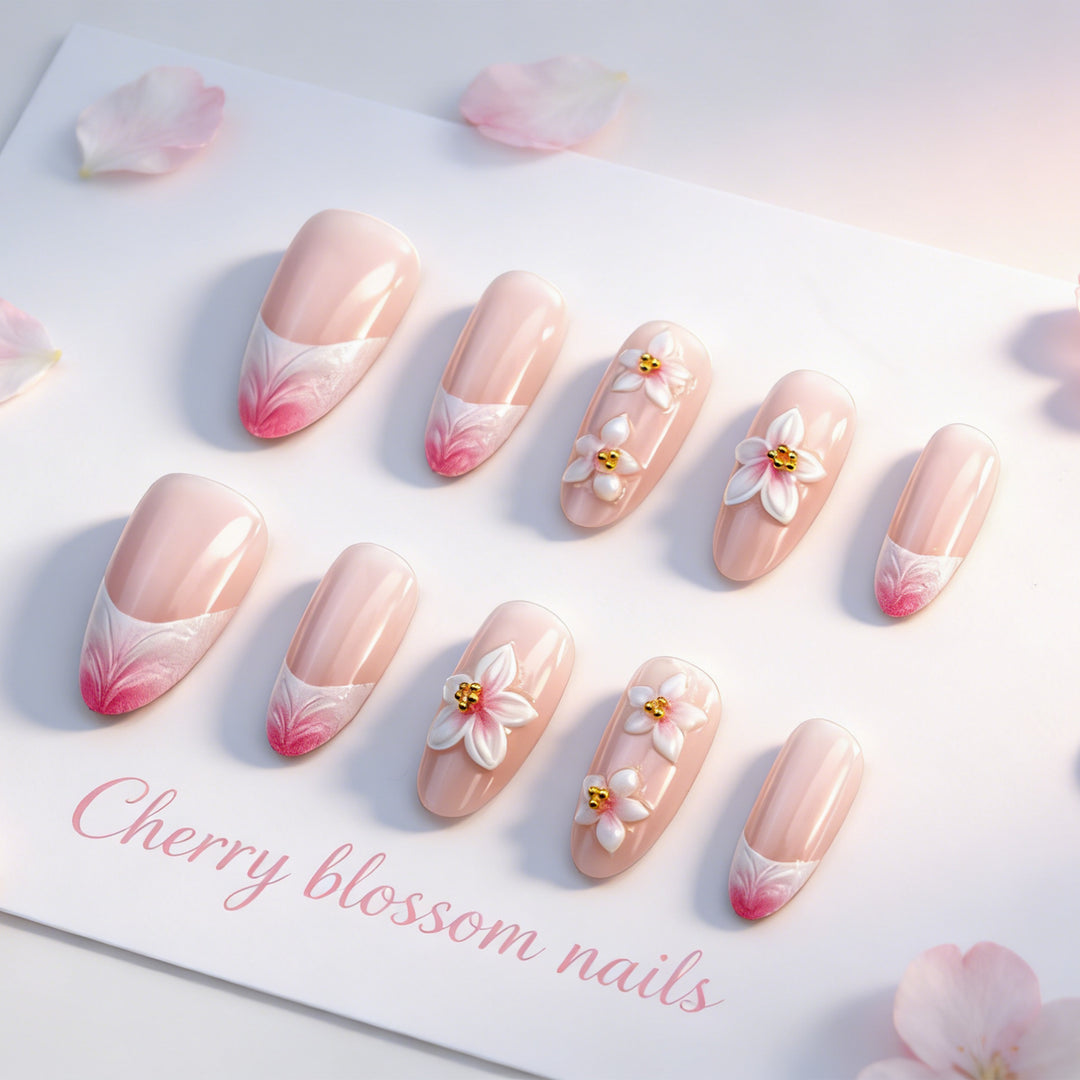Premium Cherry Blossom Press-On Nail Art Set