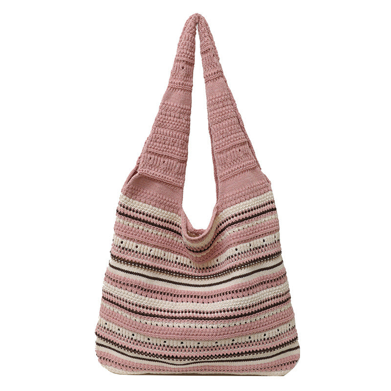 Bohemian Striped Crochet Tote Bag