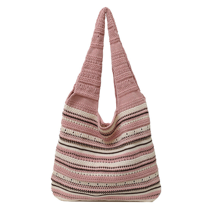 Bohemian Striped Crochet Tote Bag