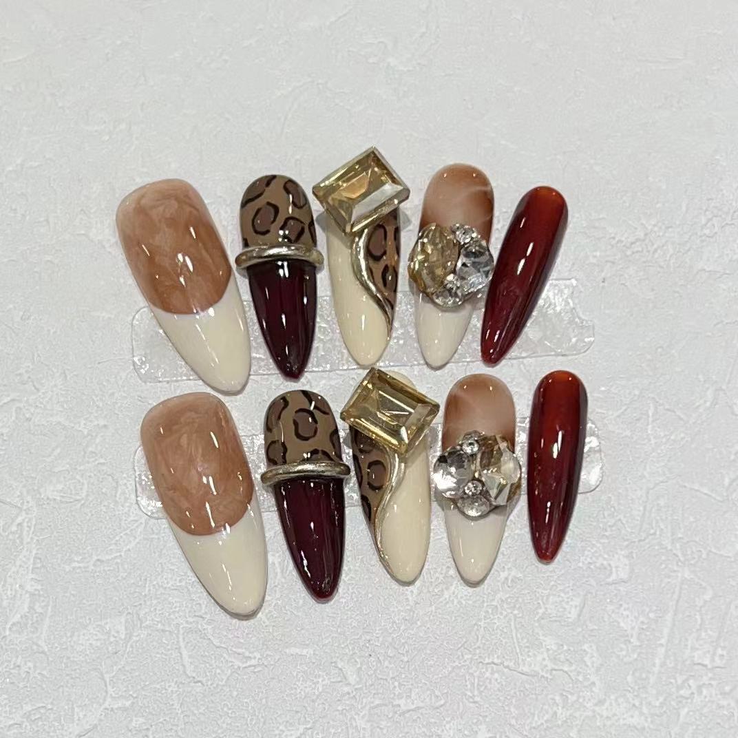 Stiletto Press-On Nail Art Set with Decorative Gem Accents Kalsten
