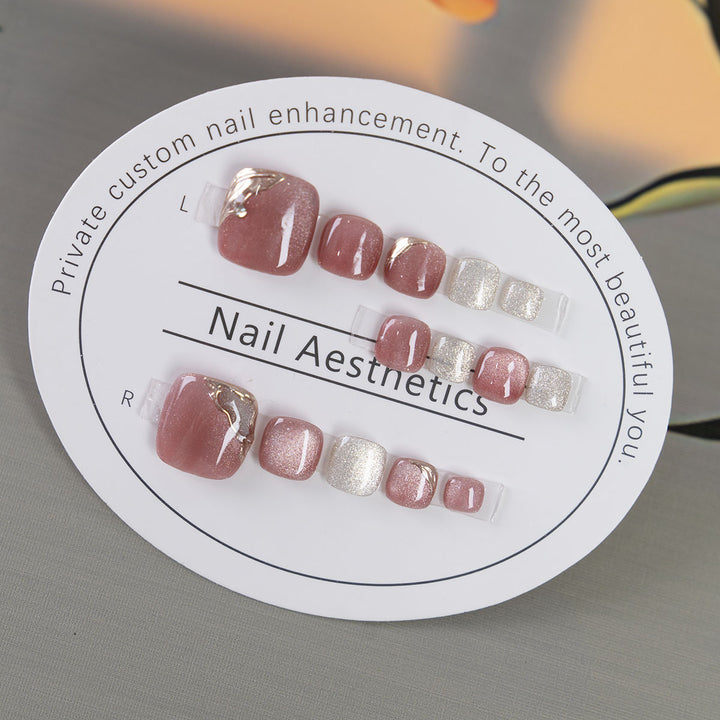 Elegant Press-On Toenails with Metallic Accents