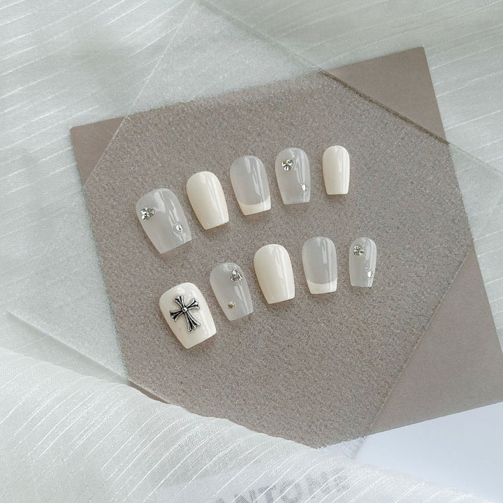 Artistic Press-On Nail Art Set with Heart and Celestial Designs