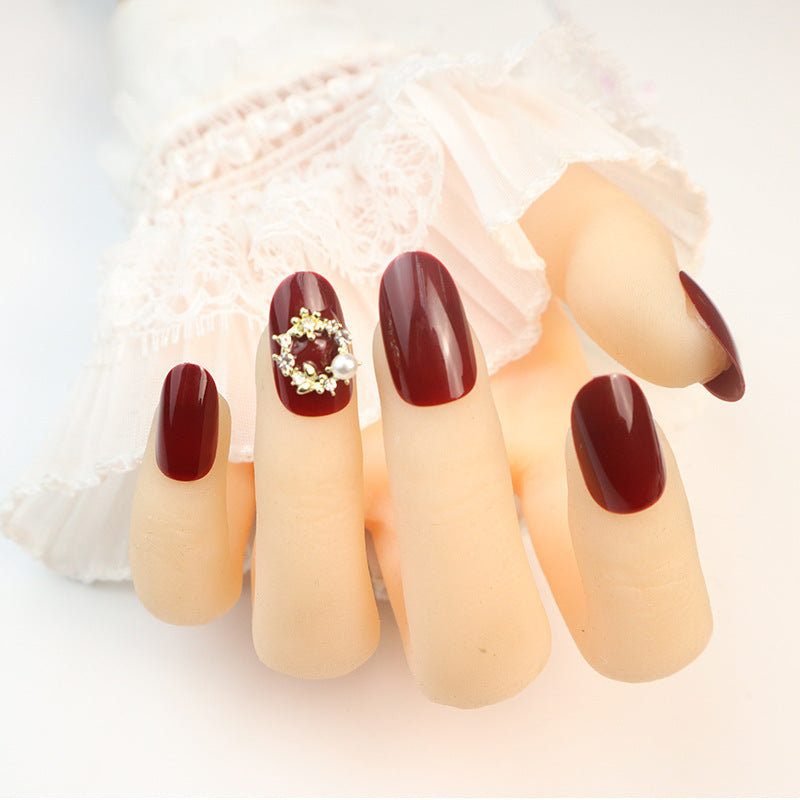 Glossy Red Press-On Nail Set with Elegant Pearl Accents Kalsten