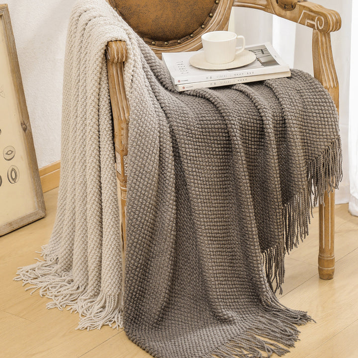 Luxury Textured Fringed Throw Blanket Kalsten