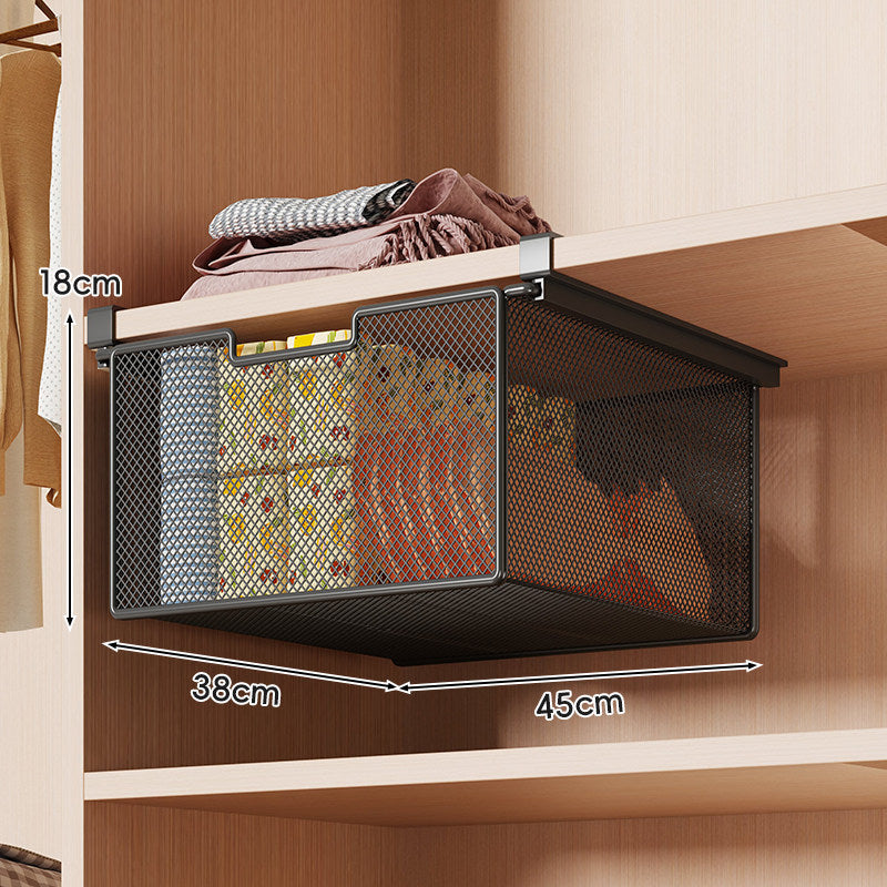 Retractable Under-Shelf Wire Mesh Drawer for Closet Organization