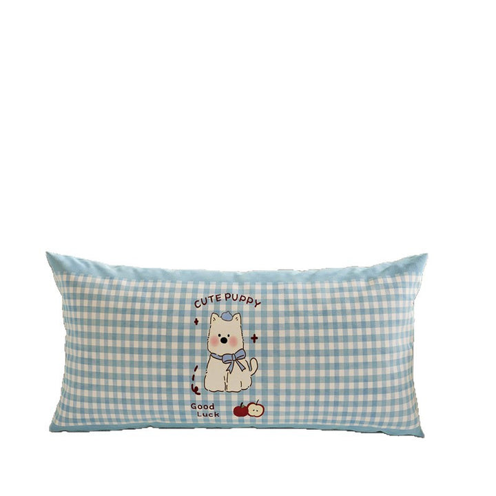 Cartoon Puppy Gingham Square Throw Pillow Cover with Hidden Zipper Linen-Blend Texture