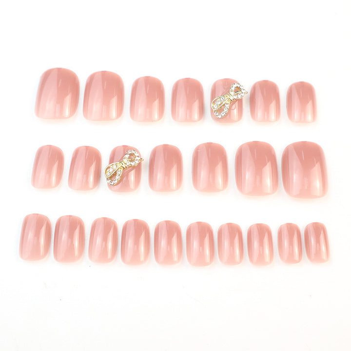 Elegant Press-On Nail Set with Rhinestone Bow
