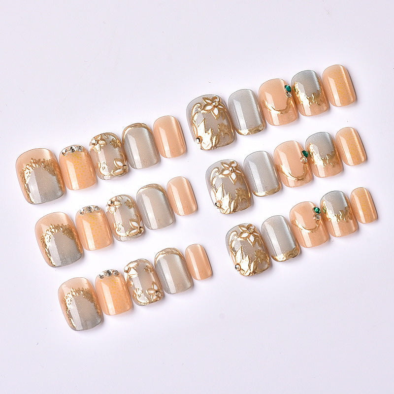 Decorative Press-On Nail Art Set with Elegant Floral Embellishments Kalsten