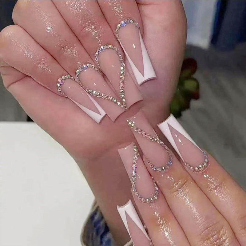Stylish Press-On Nail Design with Elegant Rhinestone Accents Kalsten