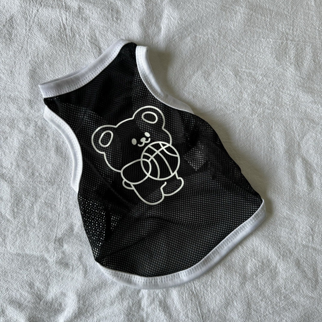 Lightweight Breathable Mesh Pet Tank Top with Reflective Bear Print and Contrast Trim