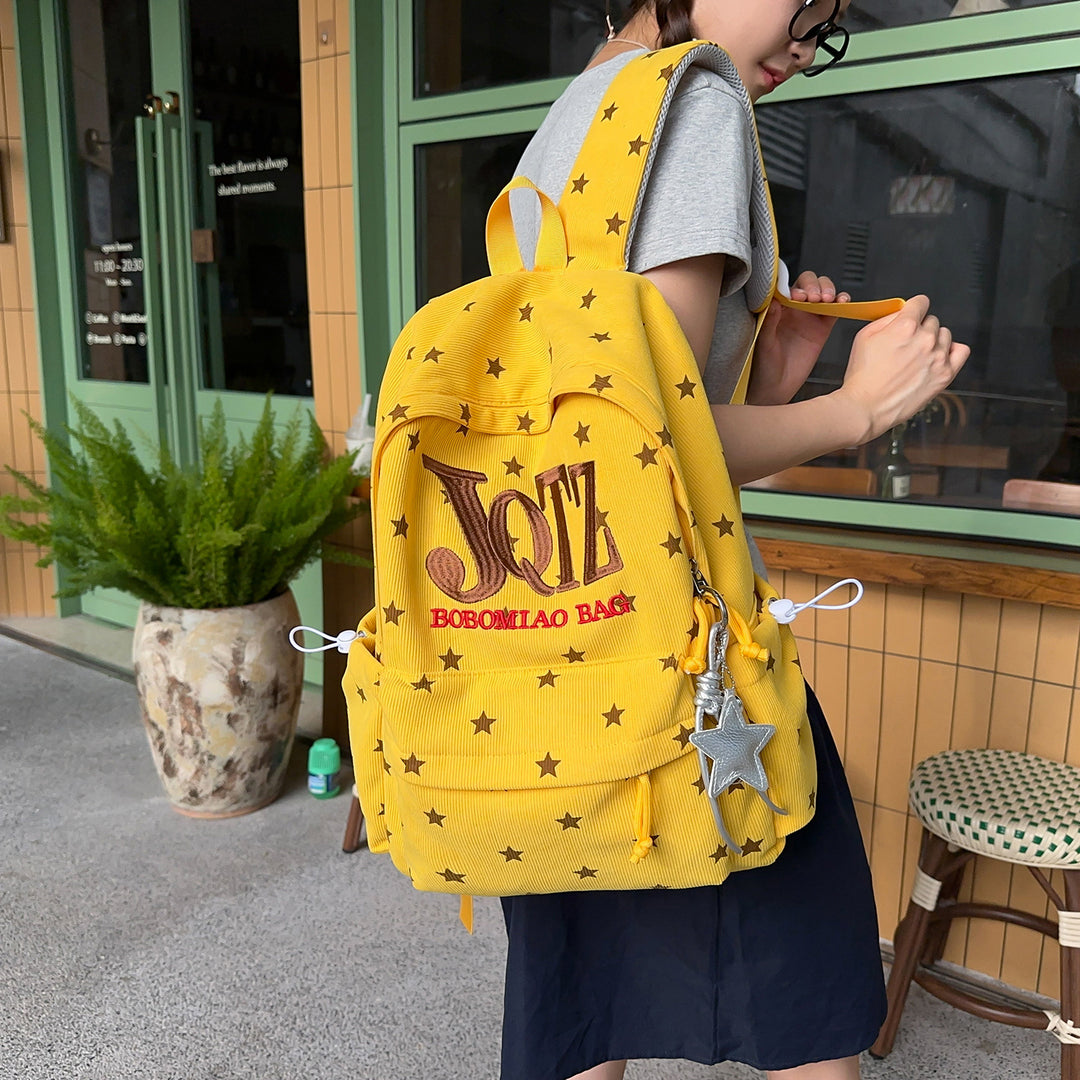 Stylish Star-Embellished Corduroy Backpack Kalsten