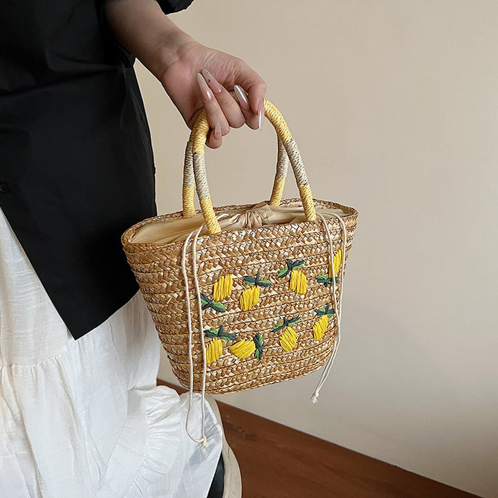 Embroidered Straw Beach Tote