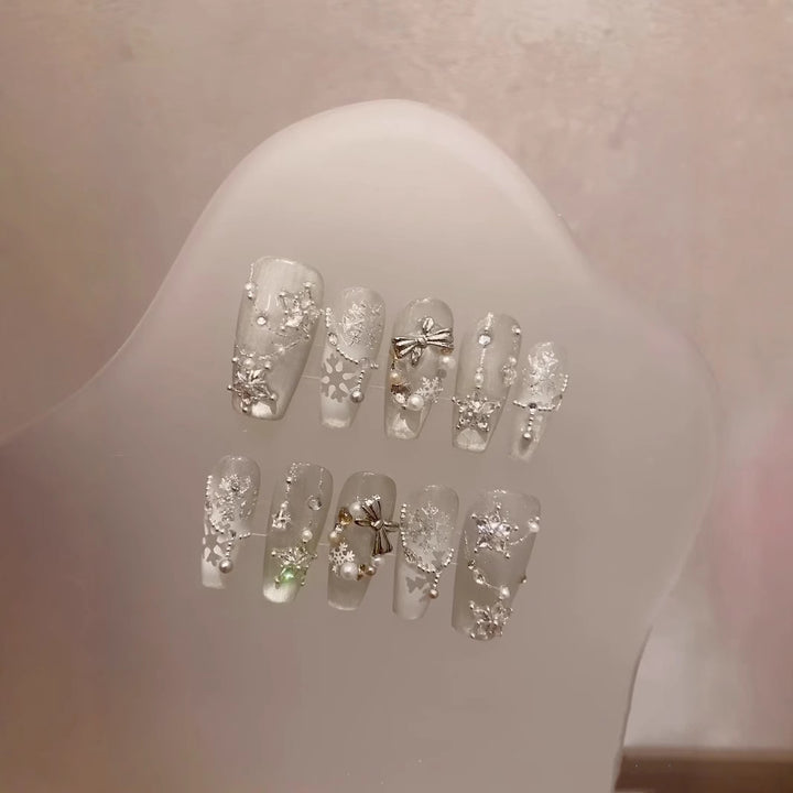 Frosted Decorative Design Press-On Nail Set
