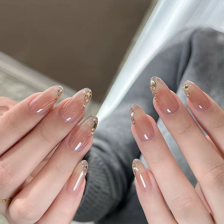 Stylish Press-On Nail Set with Elegant Glitter Accents Kalsten