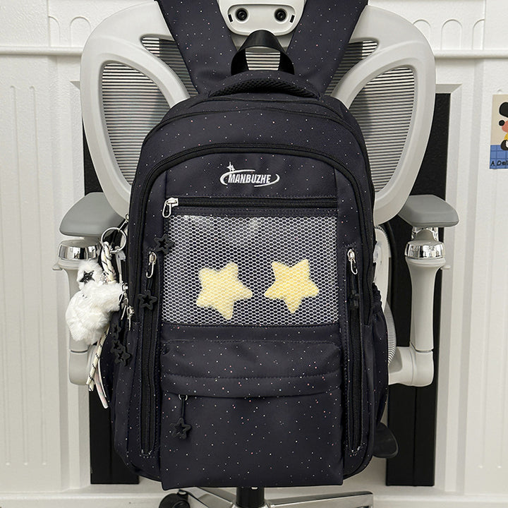 Star-Embellished Multi-Pocket School Backpack