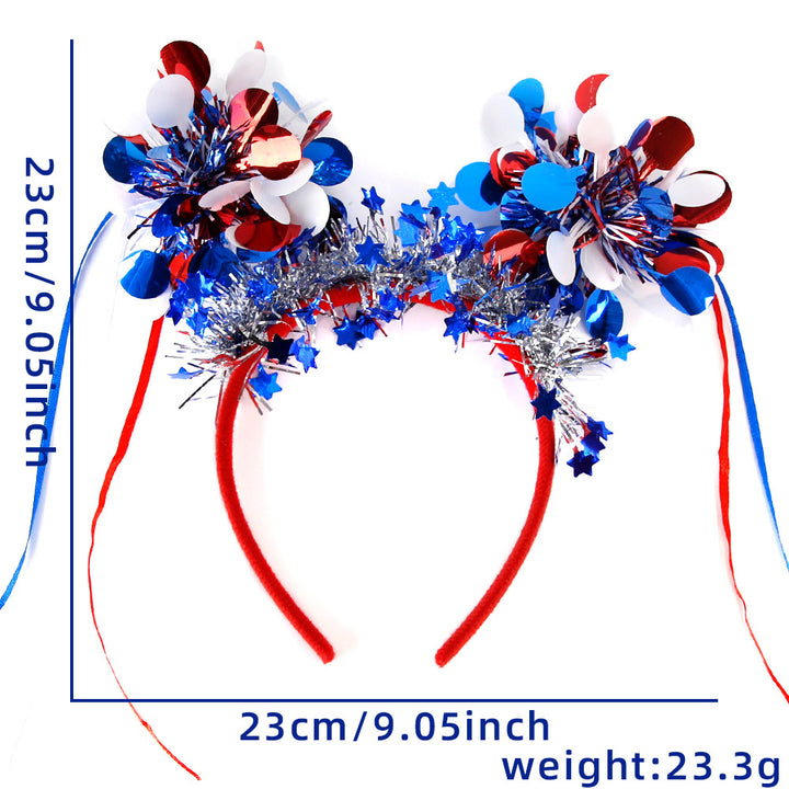 Unisex nan festive patriotic tinsel pompom headband with star garland and ribbon streamers Kalsten