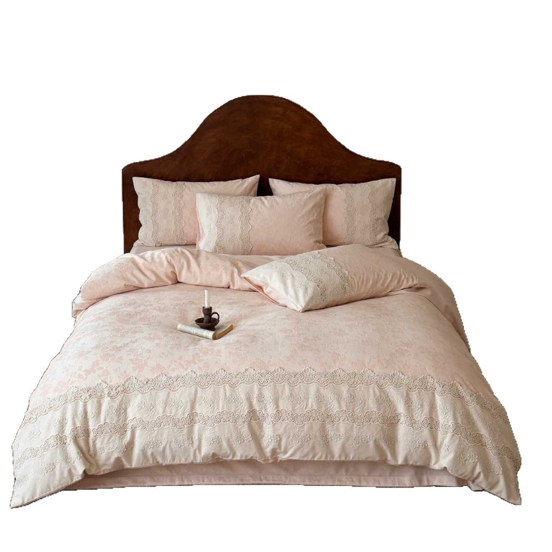 Elegant linen-cotton bedding set with delicate lace embroidery