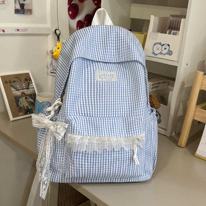 Charming Striped Lace-Trimmed Backpack Kalsten