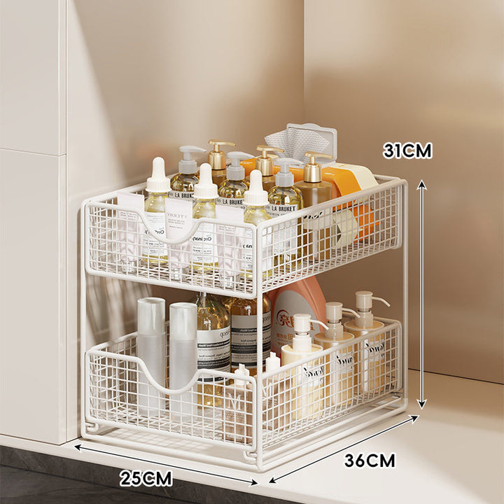 Three-Tier Sliding Mesh Drawer Cabinet Organizer for Kitchen and Bathroom