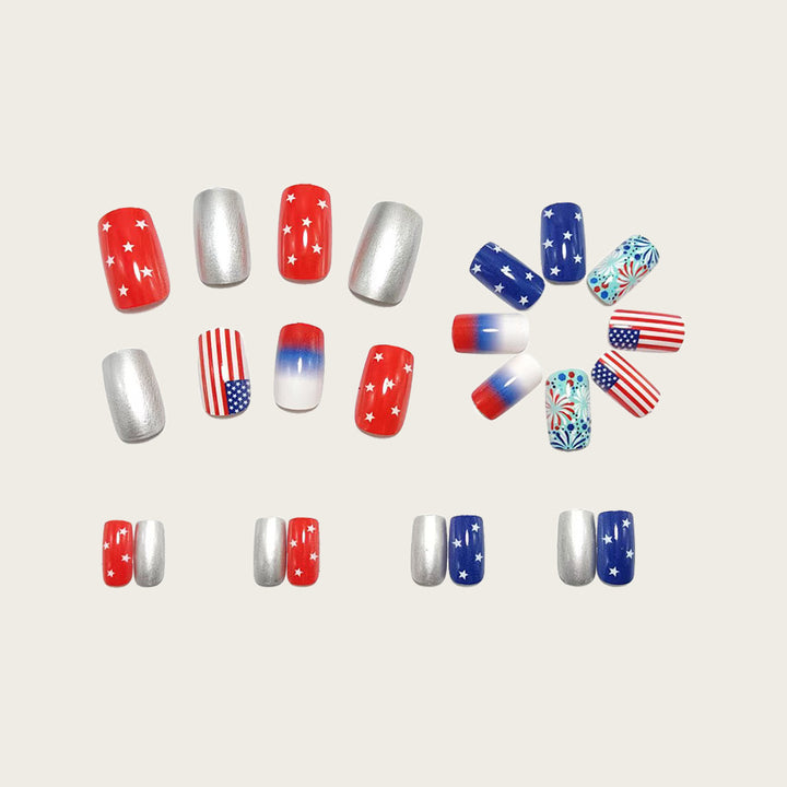 Artificial Nail Set with Patriotic Motifs Kalsten