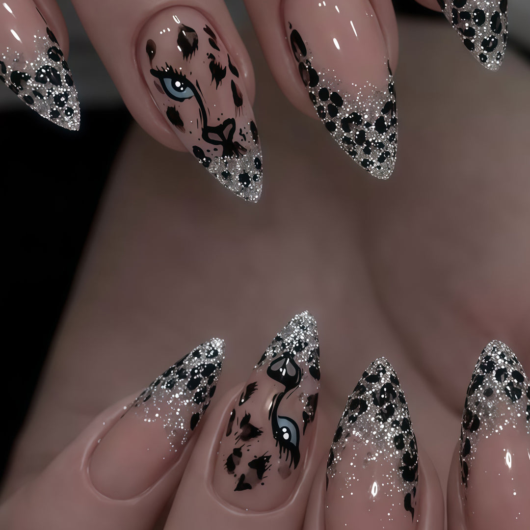 Creative Nail Art Set with Leopard Pattern and Glitter Kalsten