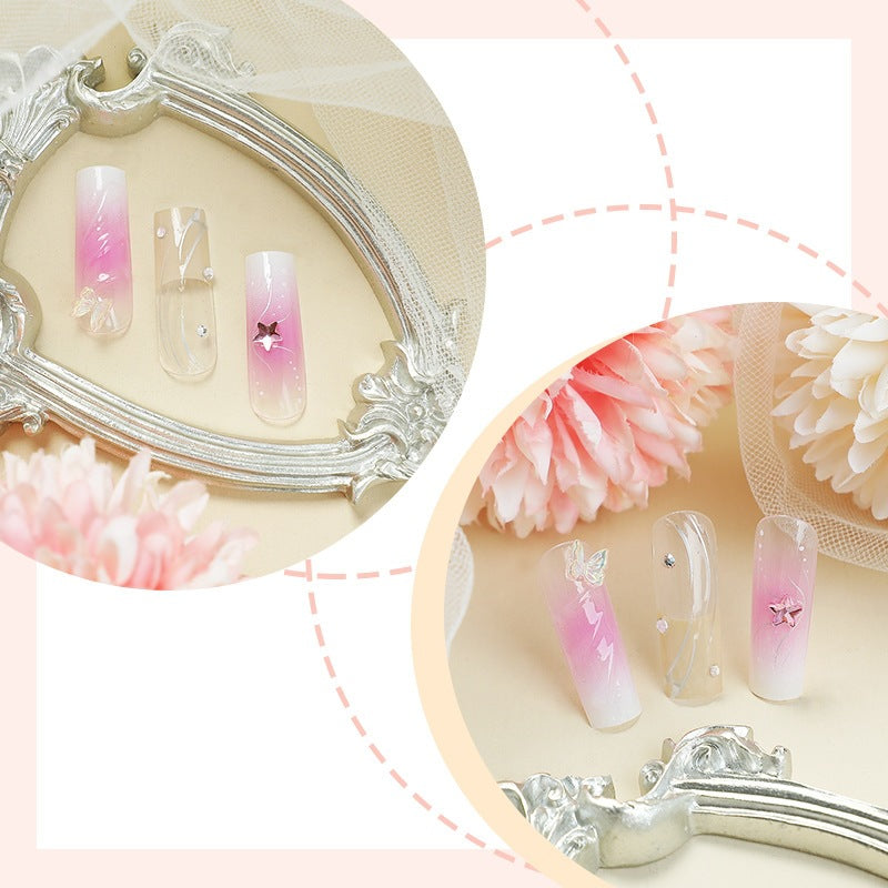 Artifical Nail Set with Elegant Ombre Designs and Glitter Accents Kalsten
